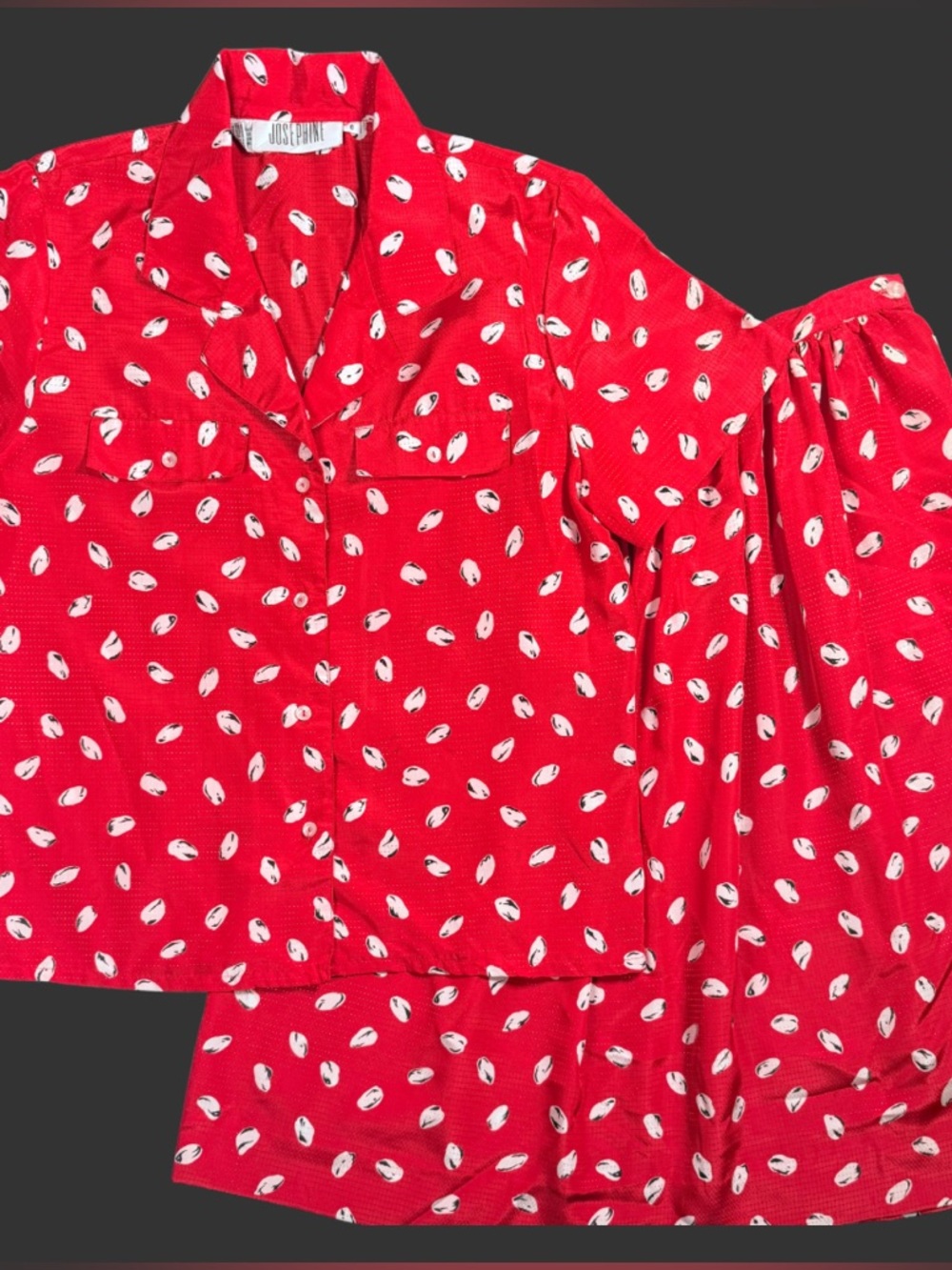 Vintage Josephine Red, White, Black | Two Piece Blouse & Skirt
